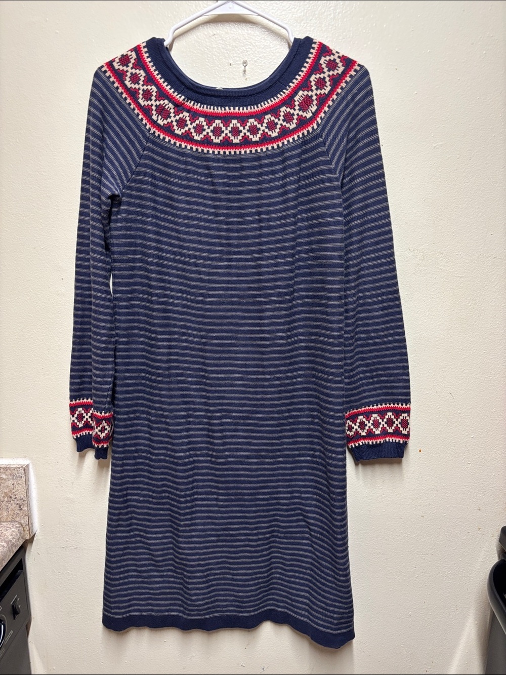Hanna Andersson Fair Isle Navy Striped Cotton Sweater Dress